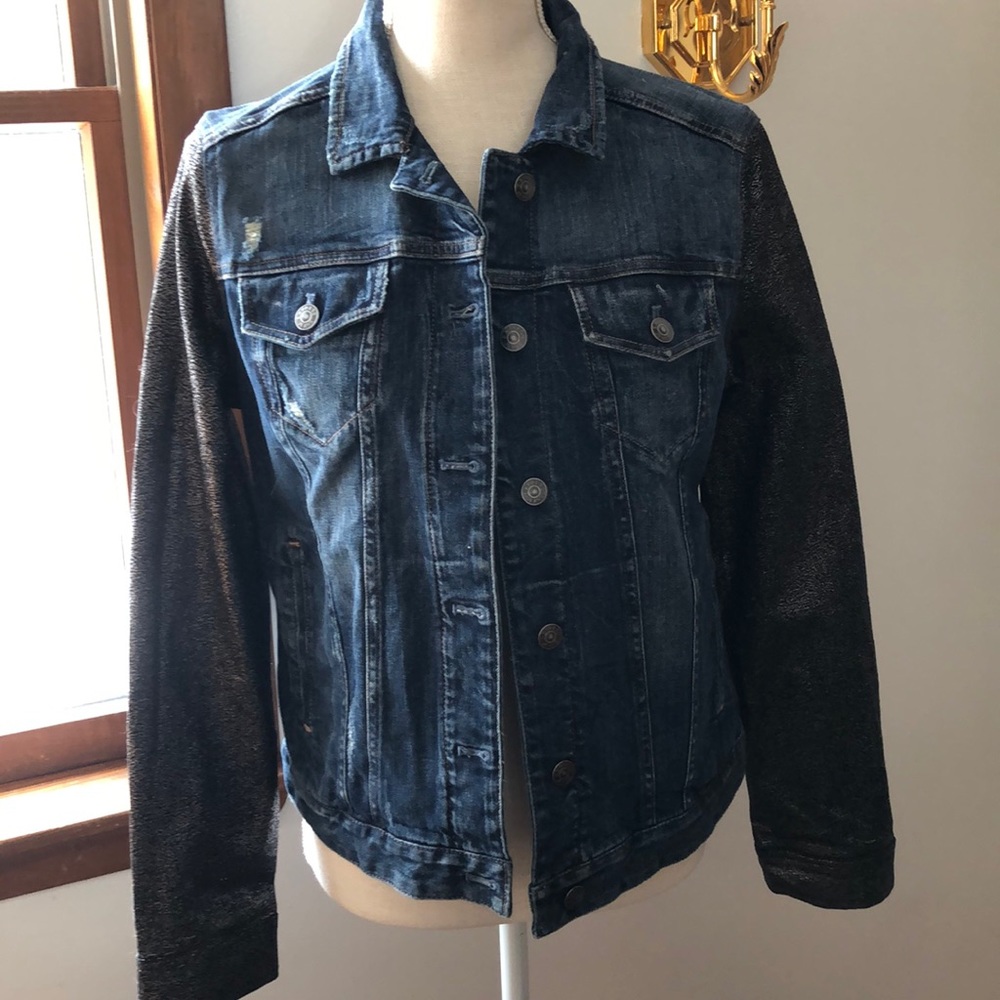 New jean jacket with sparkle sleeves by Express M